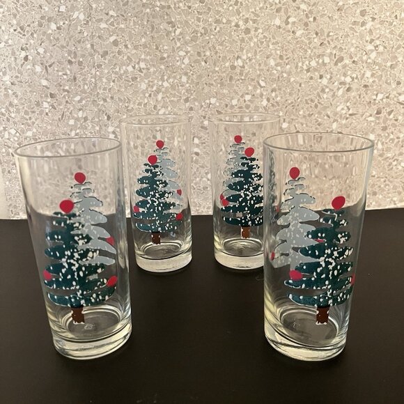 Furio Christmas Tree HIGH BALL Tumblers Glasses Green Sponge Lot of 4 Holiday - Picture 3 of 6